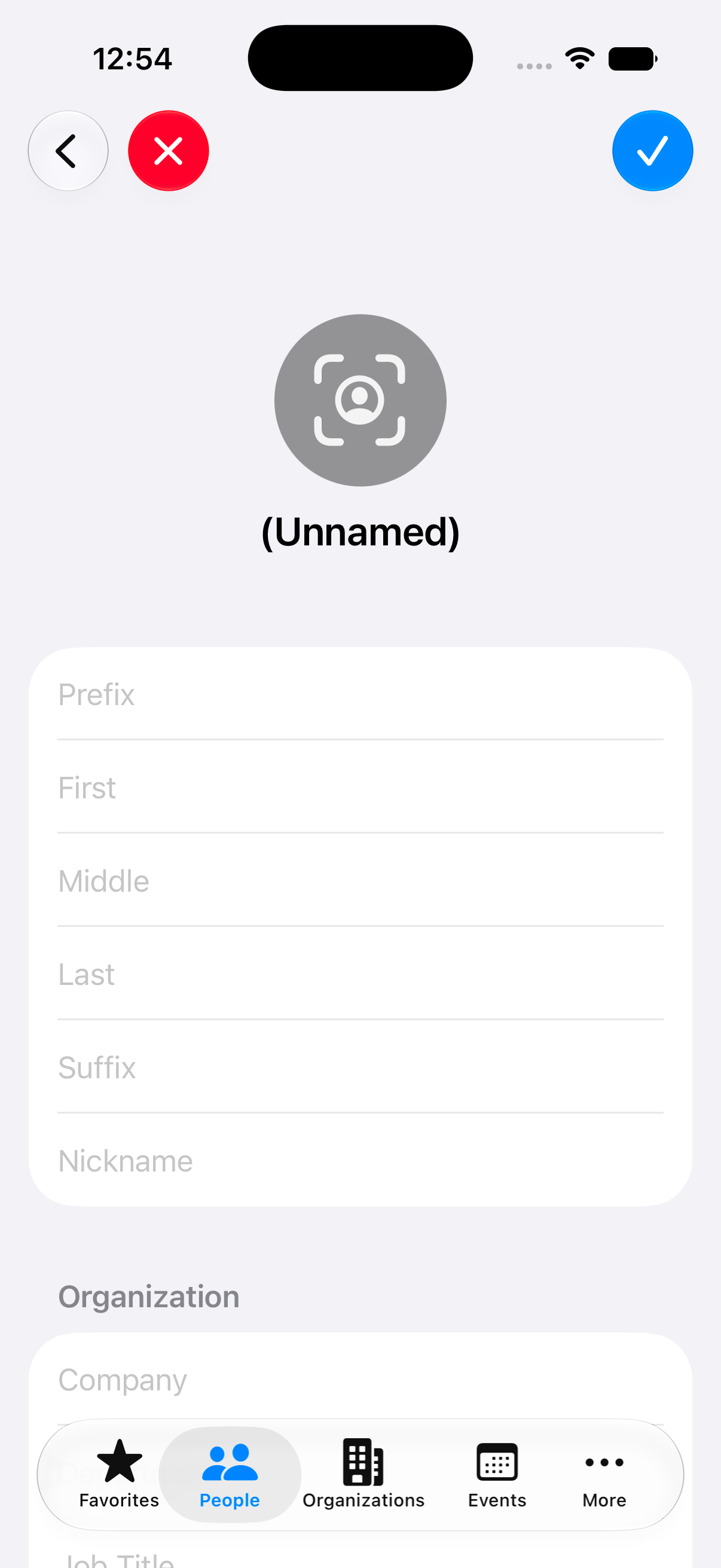Creating a new contact in GuessWho.